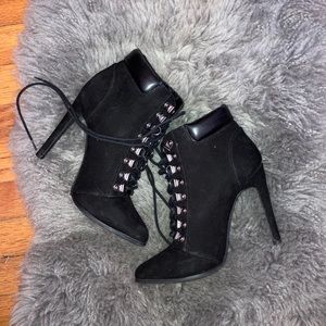 🖤Black Lace Up Booties pointy stiletto boot 🖤